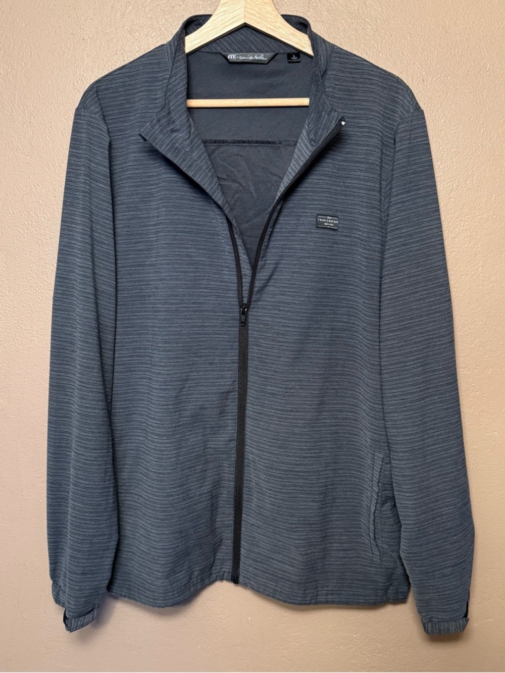 Travis Mathew Performance Golf Jacket Men's Large Grey Striped Full Zip Outdoor